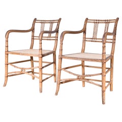 Pair Of Painted Faux Bamboo Armchairs