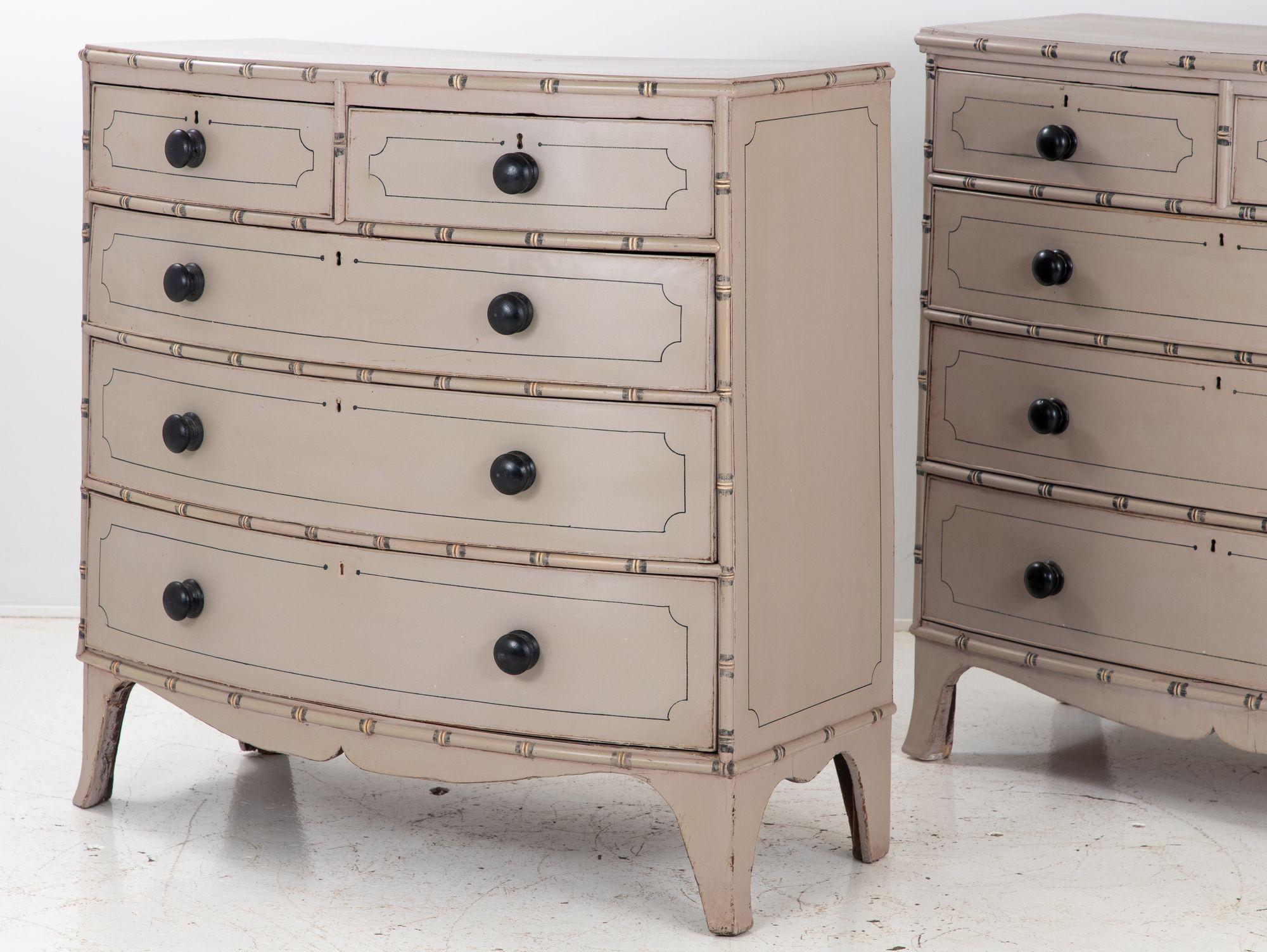 Chinoiserie Pair of Painted Faux Bamboo Dressers French, Late 19th century For Sale