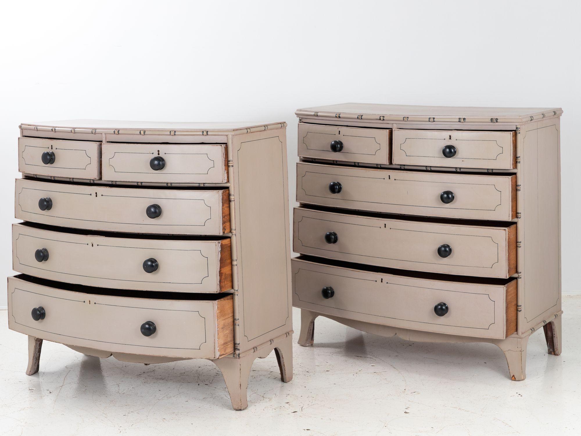 19th Century Pair of Painted Faux Bamboo Dressers French, Late 19th century For Sale