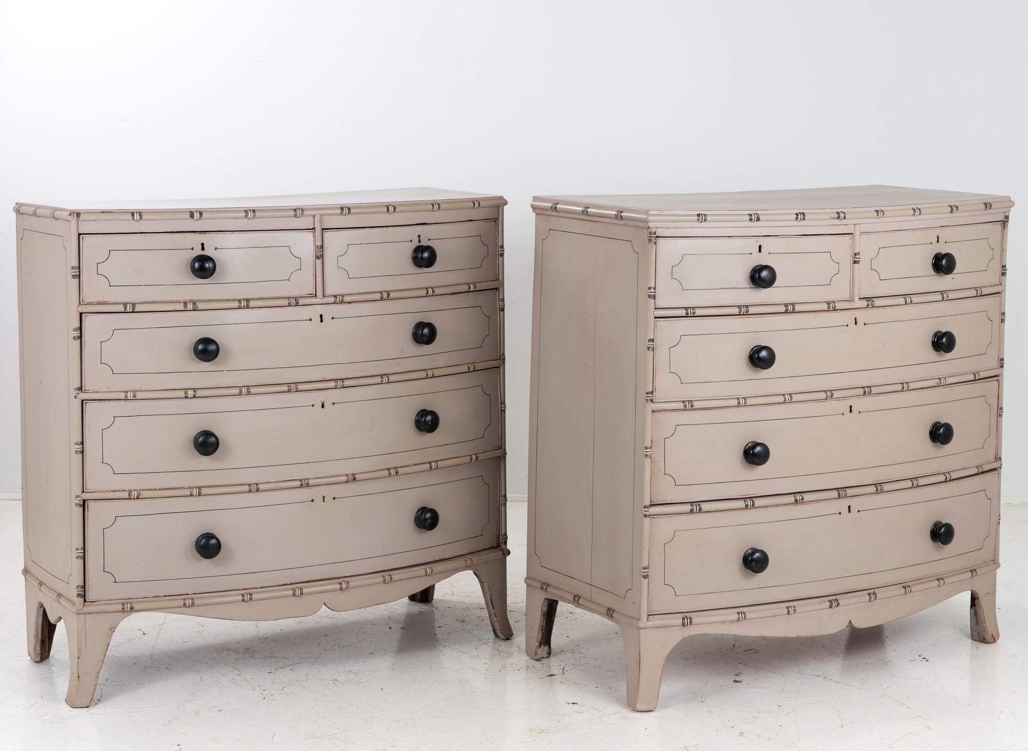 Pair of Painted Faux Bamboo Dressers French, Late 19th century For Sale 1