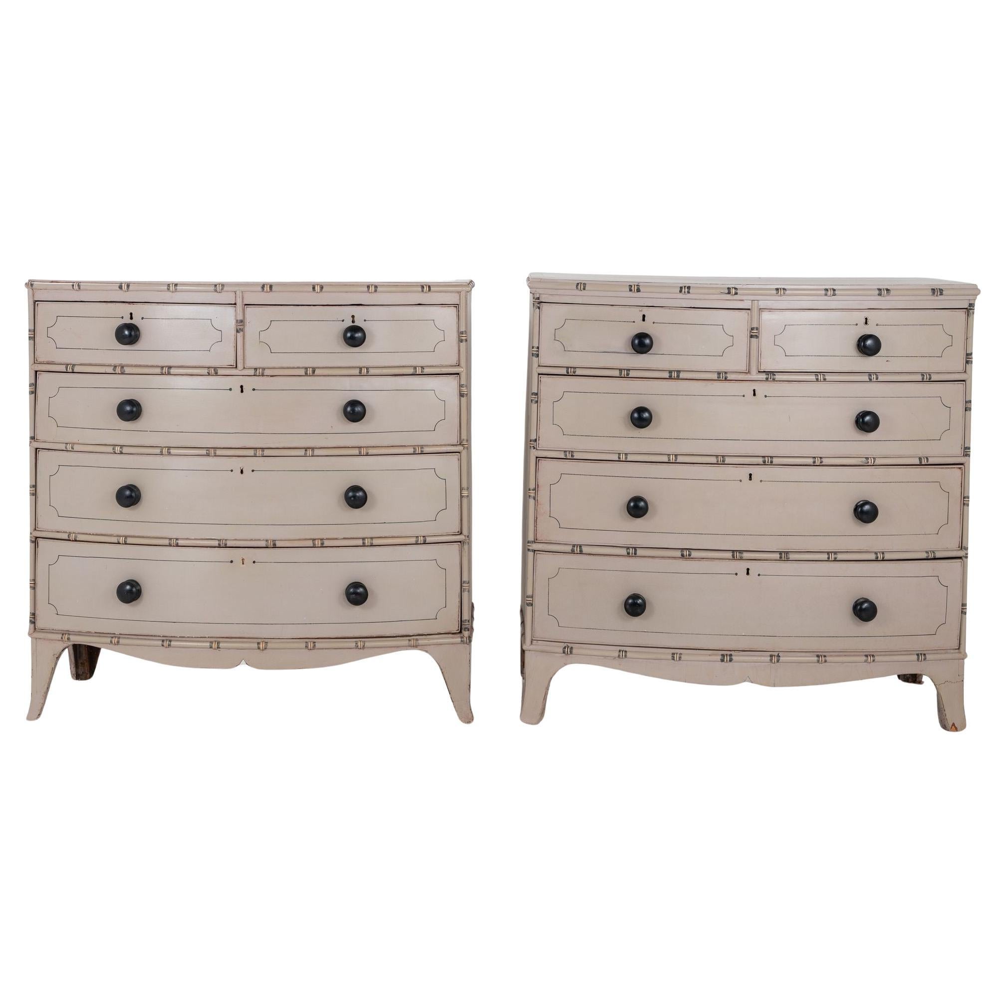 Pair of Painted Faux Bamboo Dressers French, Late 19th century