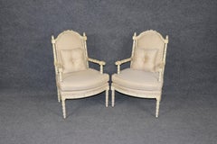 Pair of Painted Faux Bamboo Hollywood Regency French Inspired Armchairs