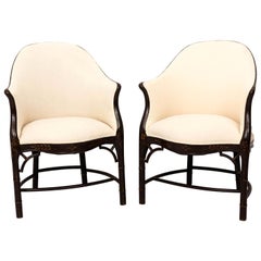 Pair of Painted Faux Bamboo Tub Chairs