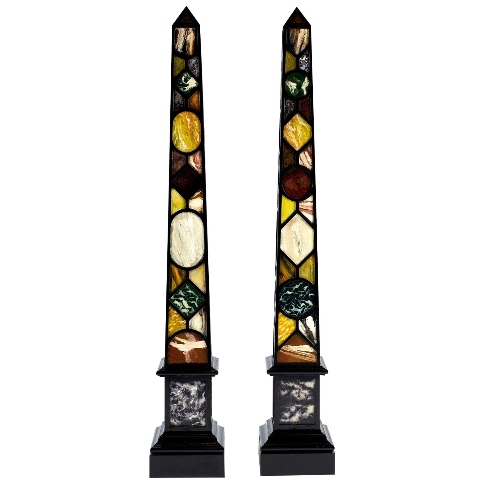 Pair of Painted Faux Marble Obelisk