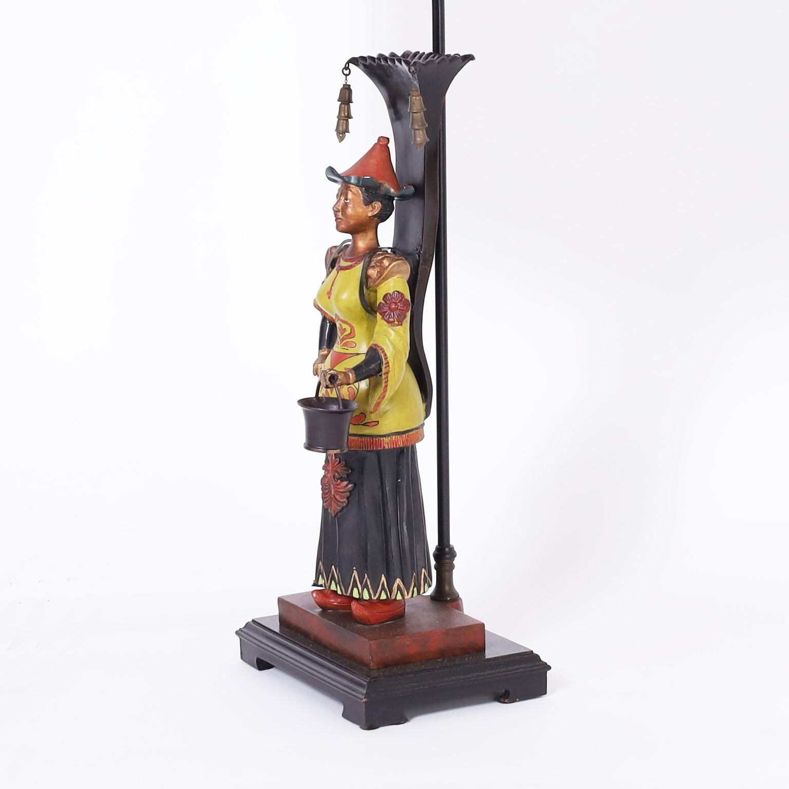 20th Century Pair of Painted Figural Table Lamps For Sale