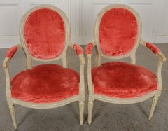 Pair of Painted French 19th Century Louis XVI-Style Fauteuils
