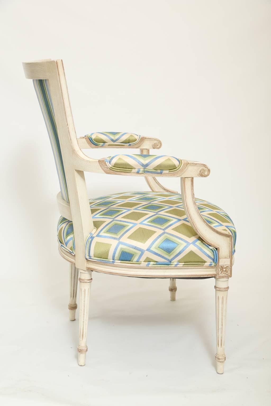 Upholstery Pair of Painted French Fauteuils