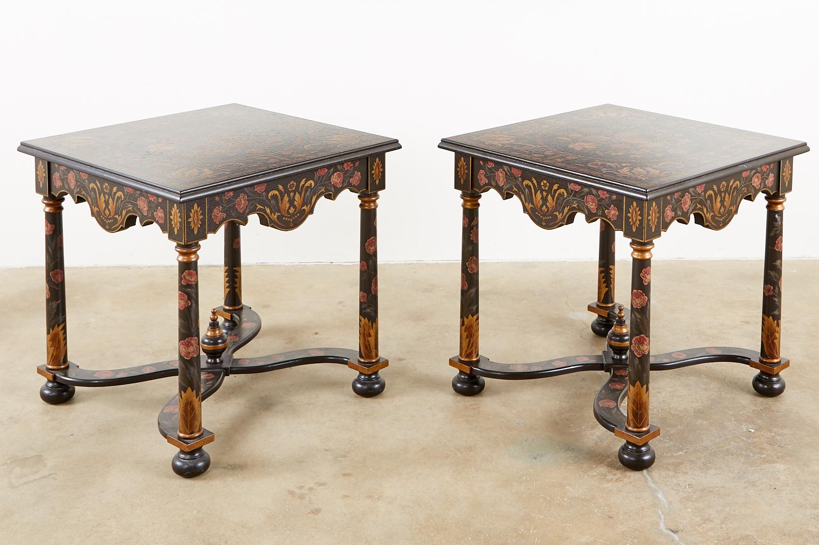 American Pair of Painted French Louis XIII Style Lamp Tables