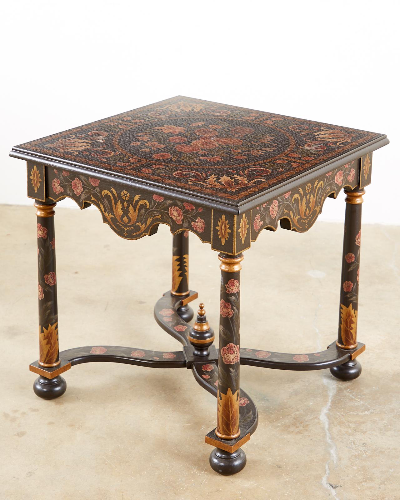 Lacquered Pair of Painted French Louis XIII Style Lamp Tables