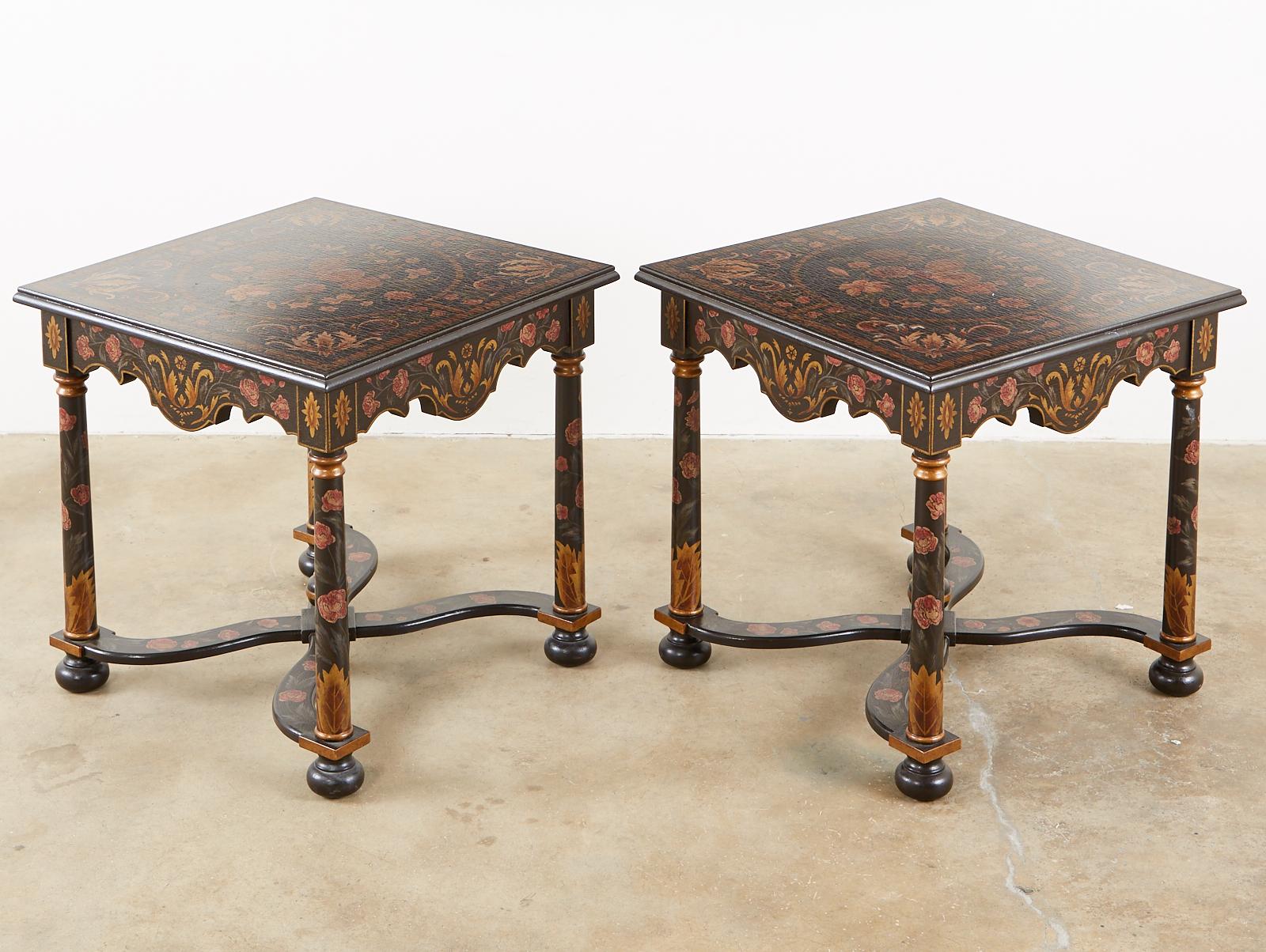 20th Century Pair of Painted French Louis XIII Style Lamp Tables