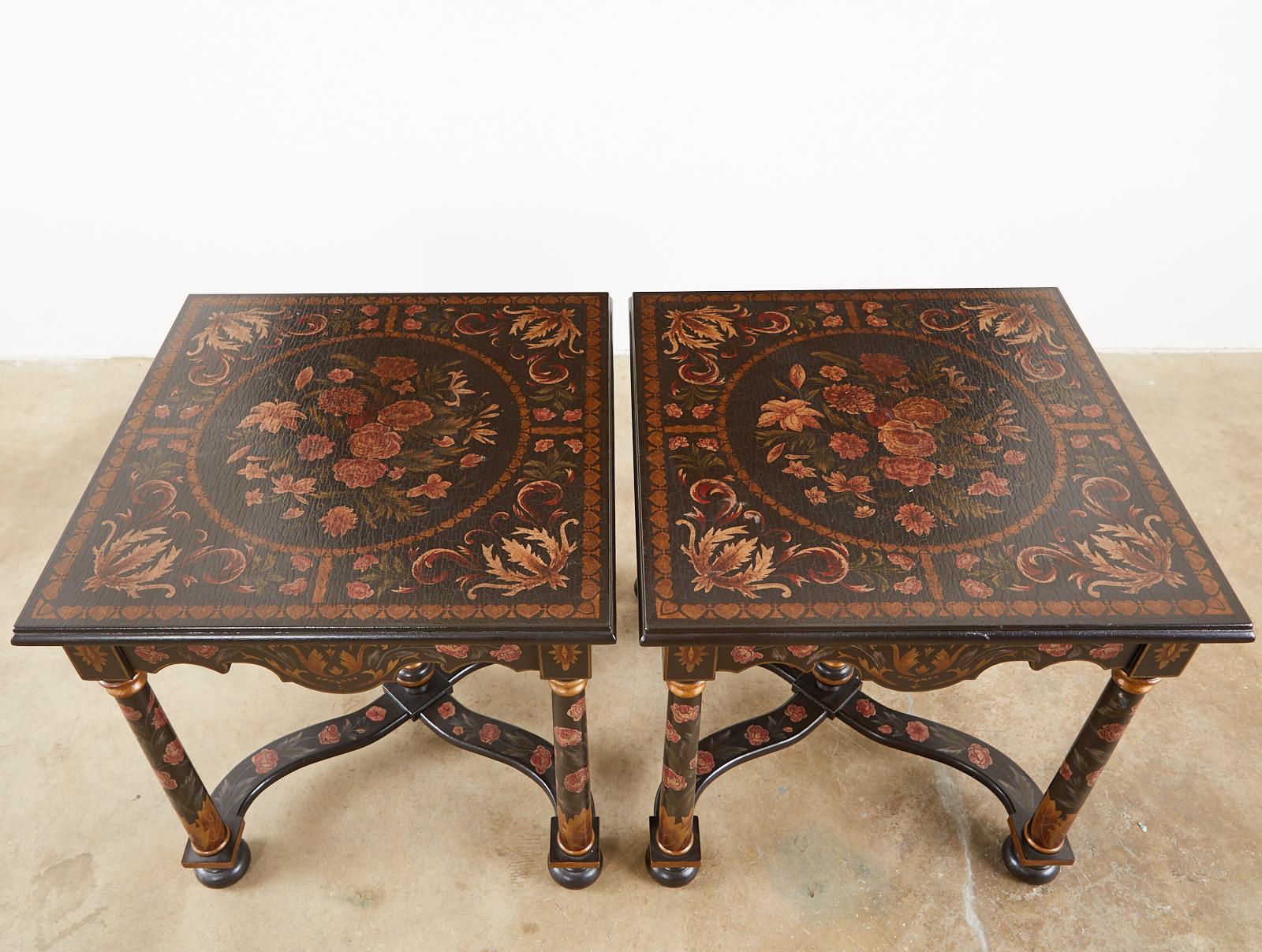 Wood Pair of Painted French Louis XIII Style Lamp Tables