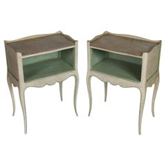 Pair of Painted French Side Tables or Nightstands With Faux Marble Top