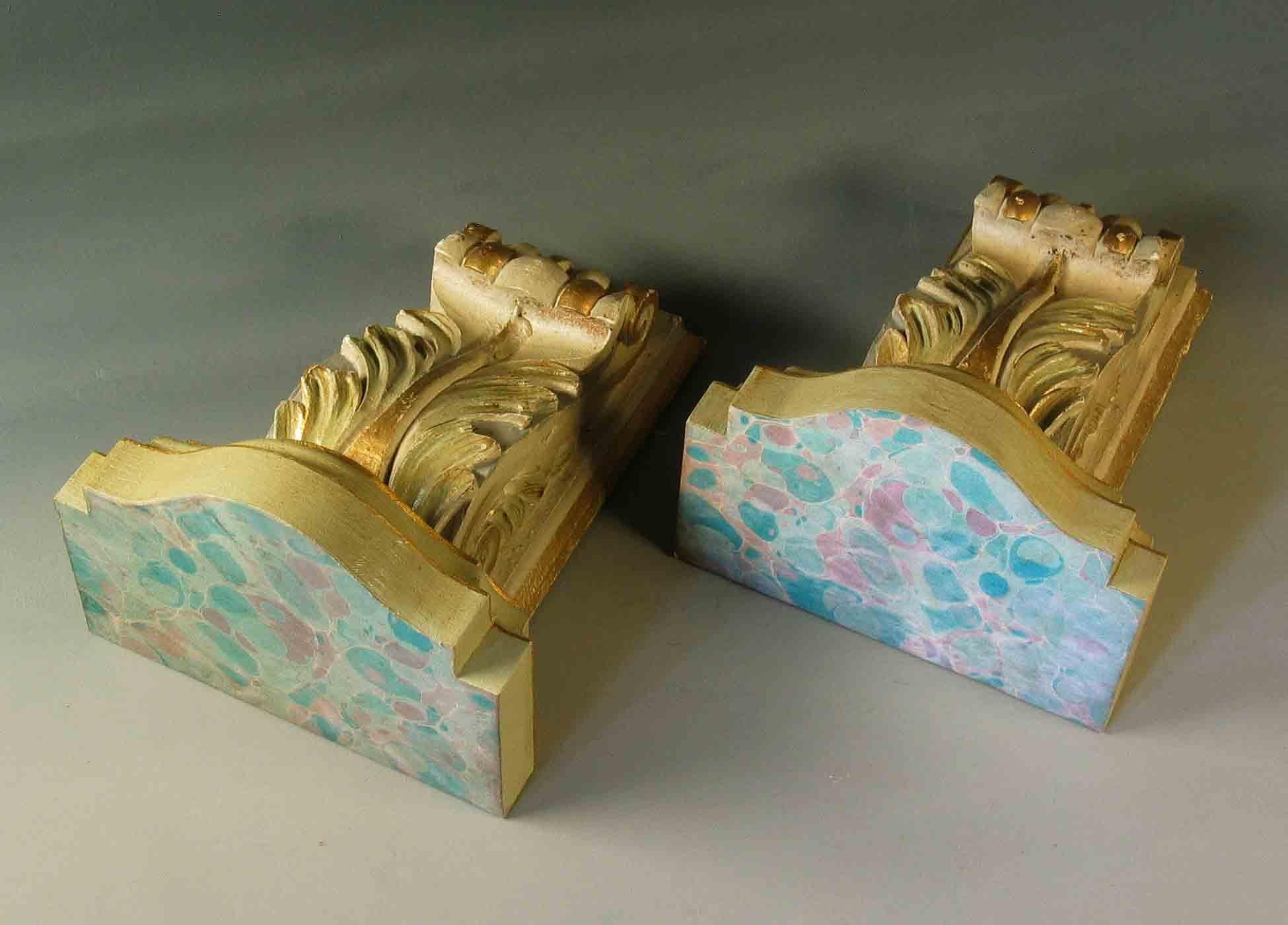 Italian Pair of Painted and Gilt Carved Wood Wall Brackets in the Style of William Kent