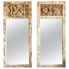 Pair of Painted & Gilt Wood Carved Mirrors C. 1930's