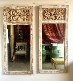 Pair of Painted & Gilt Wood Carved Mirrors C. 1930's