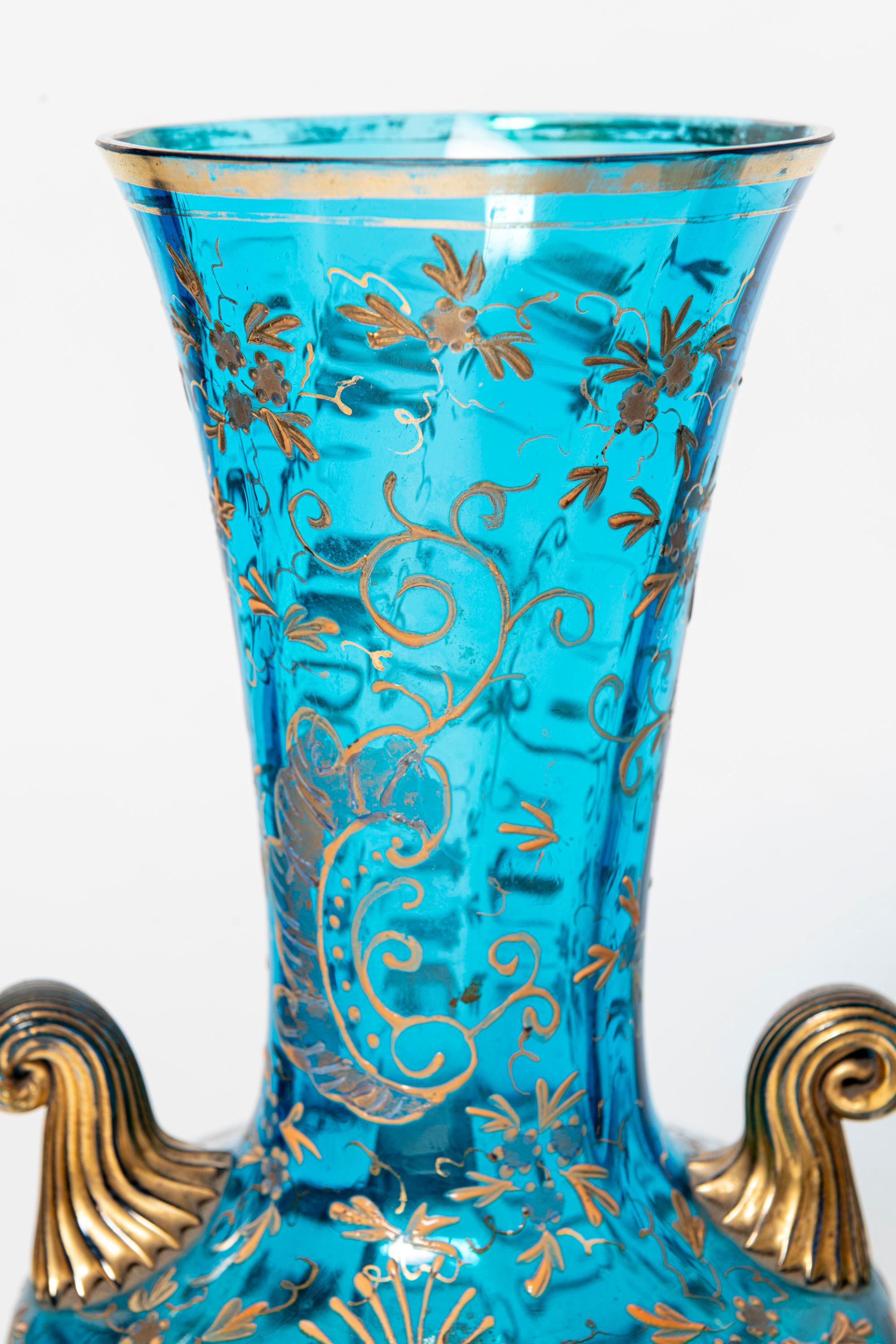 Paire de vases en verre vénitien peint en or. Italie, Début du 20e siècle. Bon état - En vente à Buenos Aires, Buenos Aires