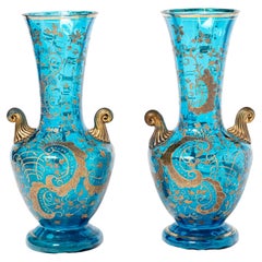Paire de vases en verre vénitien peint en or. Italie, Début du 20e siècle.