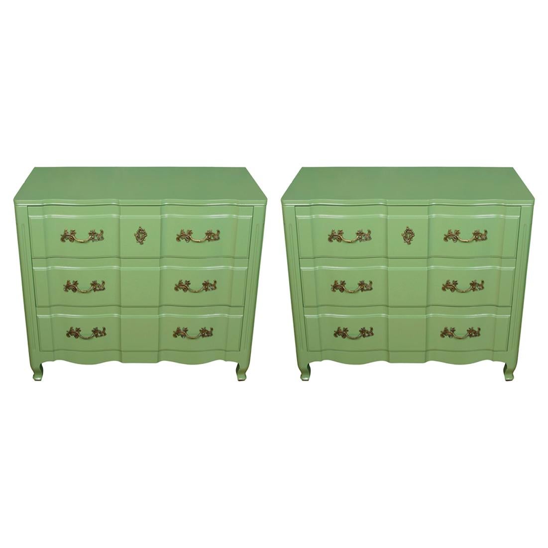 Pair of Painted Green French Provincial Chests For Sale