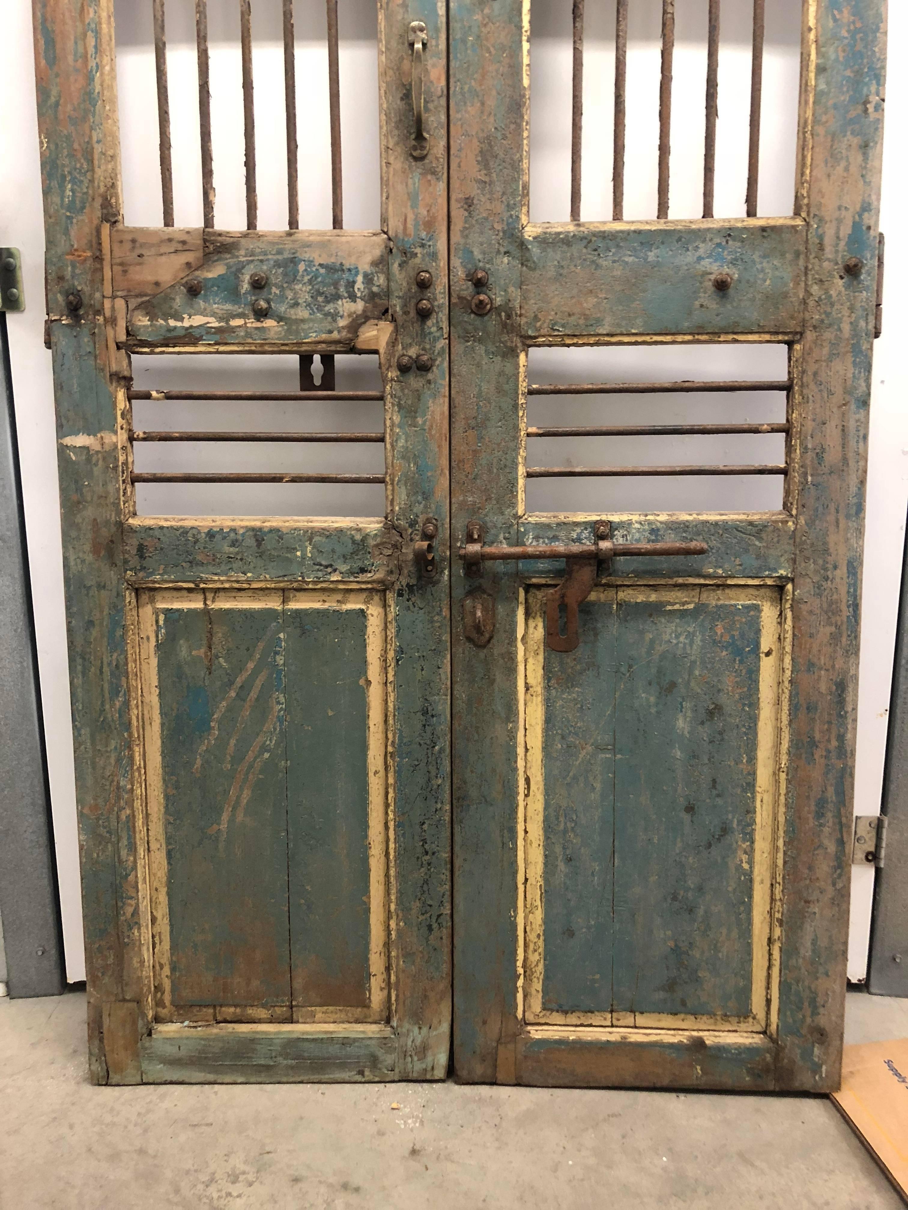 Steel Pair of Painted Indian Gated Doors