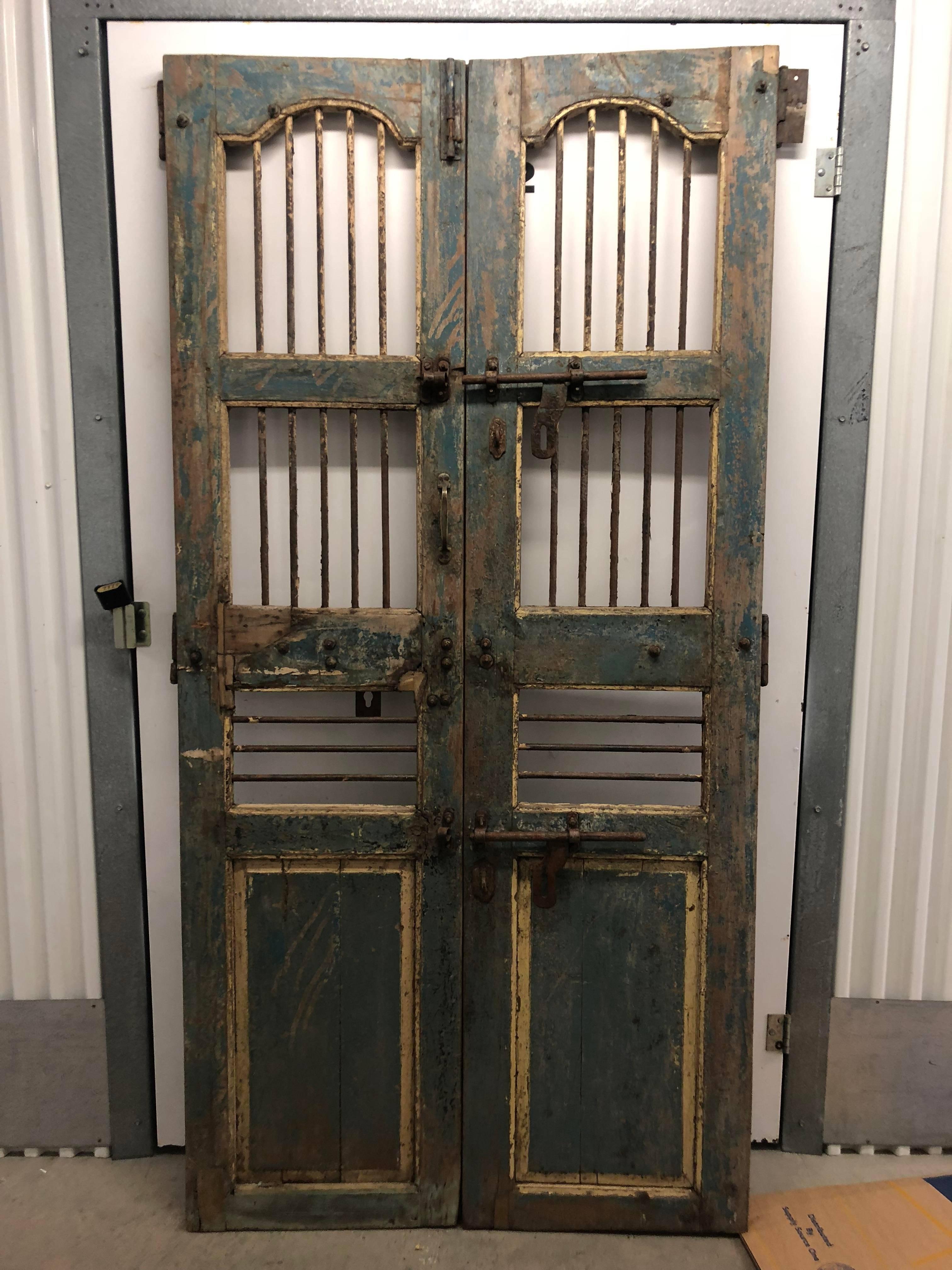 Pair of Painted Indian Gated Doors 1