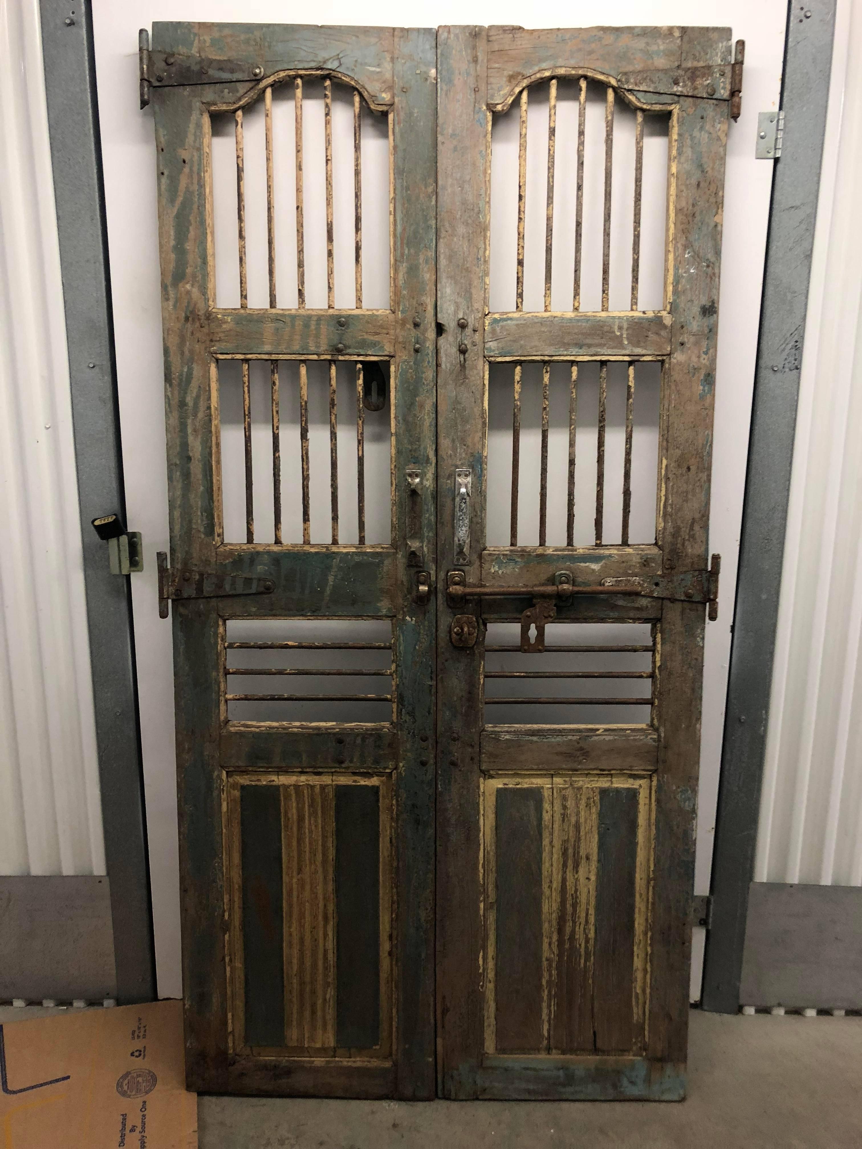 Pair of Painted Indian Gated Doors 2