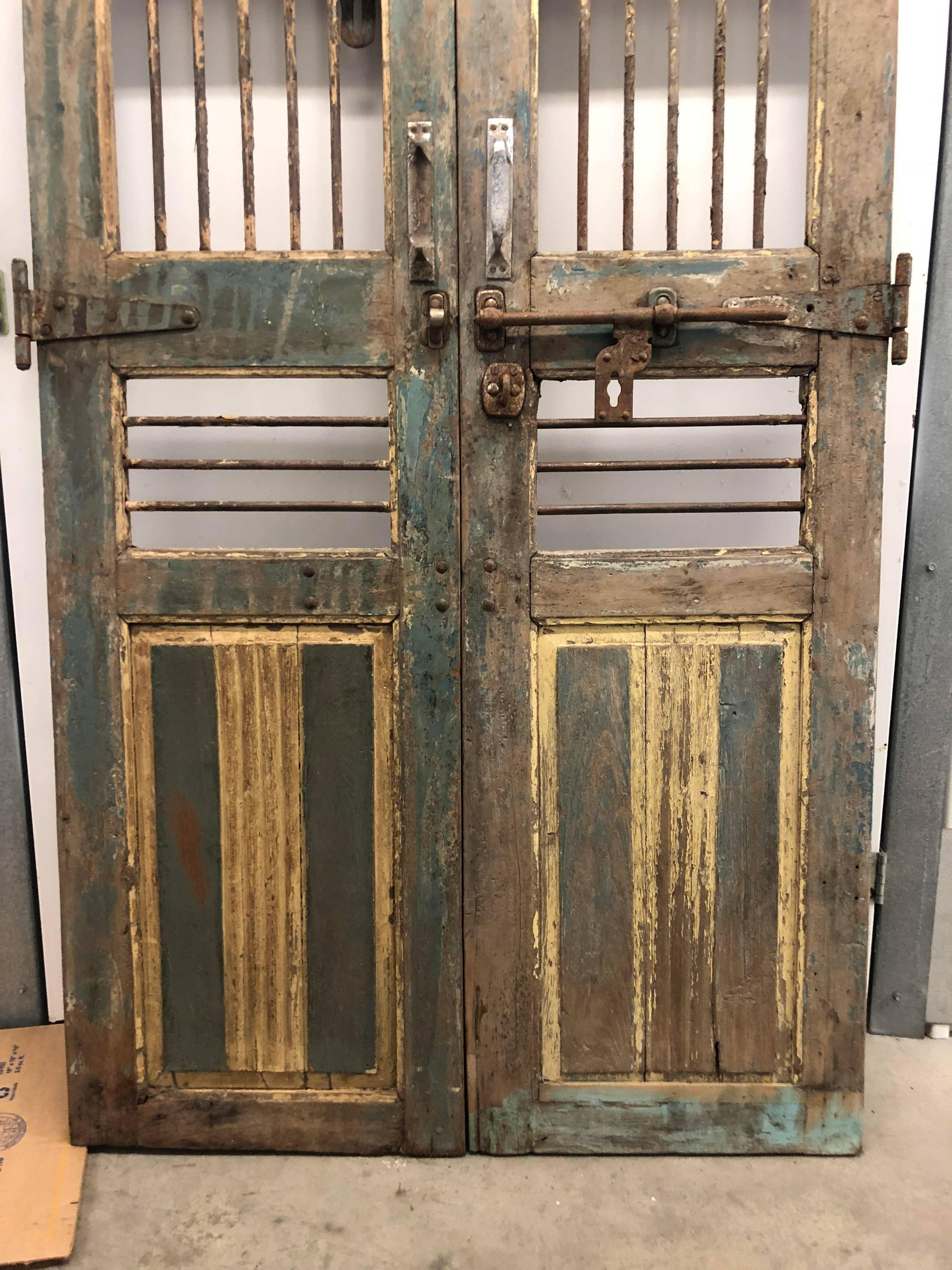 Pair of Painted Indian Gated Doors 3