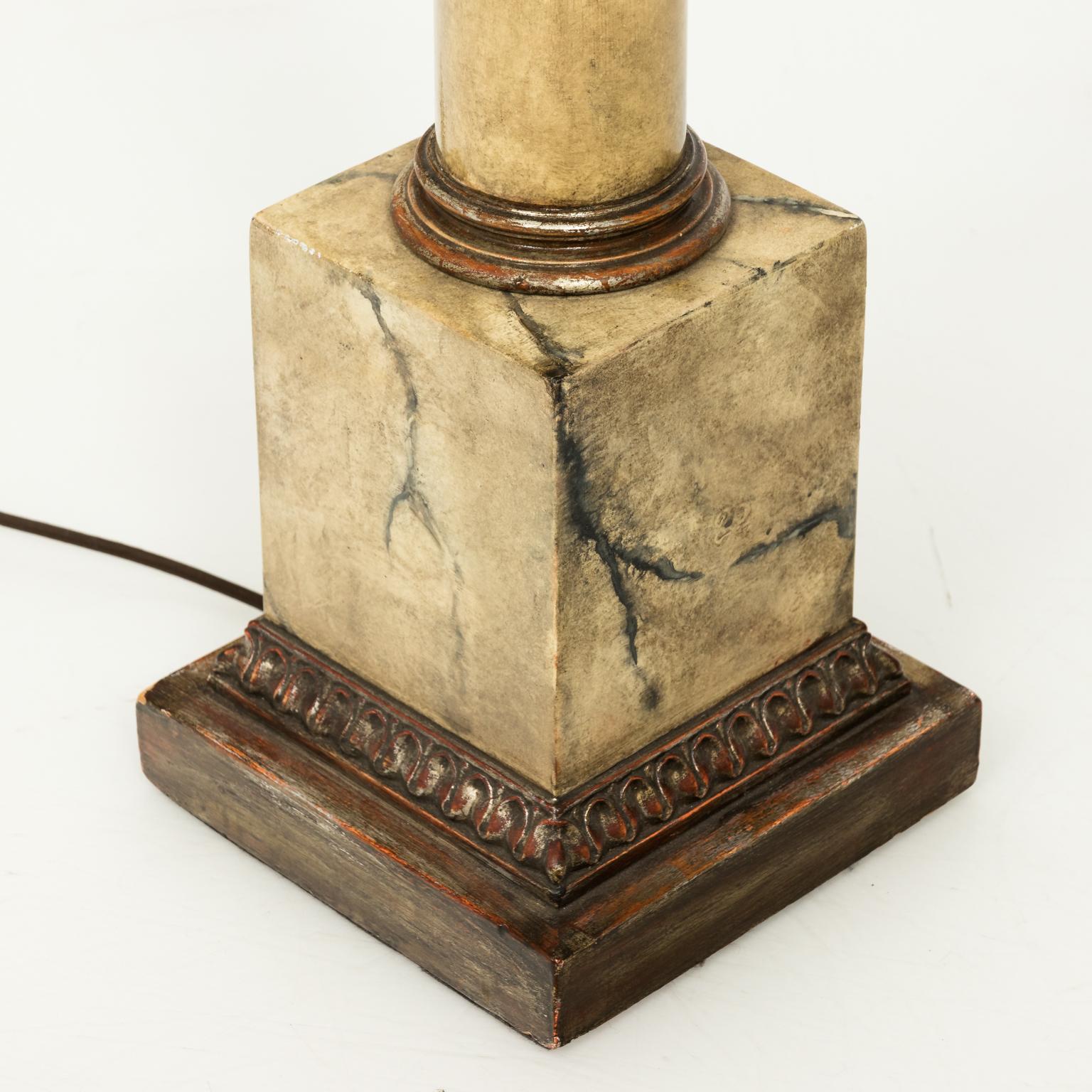 Wood Pair of Painted Ionic Column Table Lamps For Sale