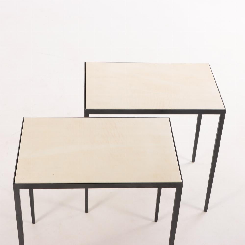 Argentine A painted iron and parchment end table in the manner of Jean-Michel Frank For Sale