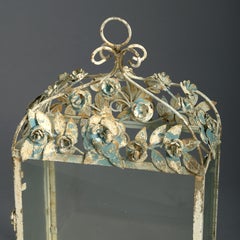 Pair of Painted Iron Foliate Table Lanterns