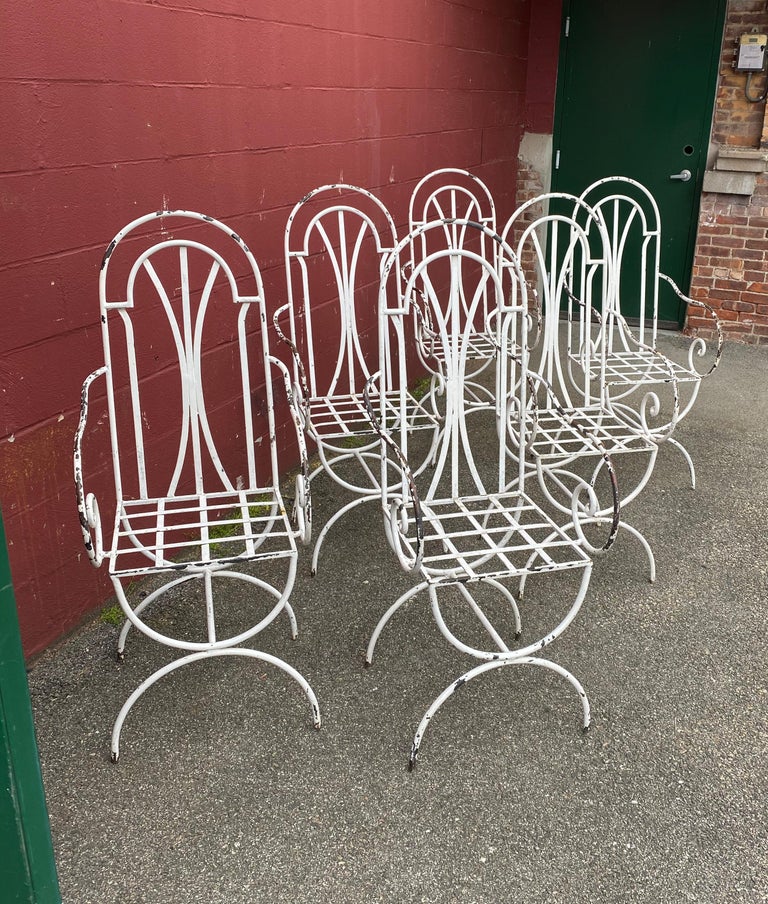 Pair of French Painted Iron Garden Chairs For Sale at 1stDibs