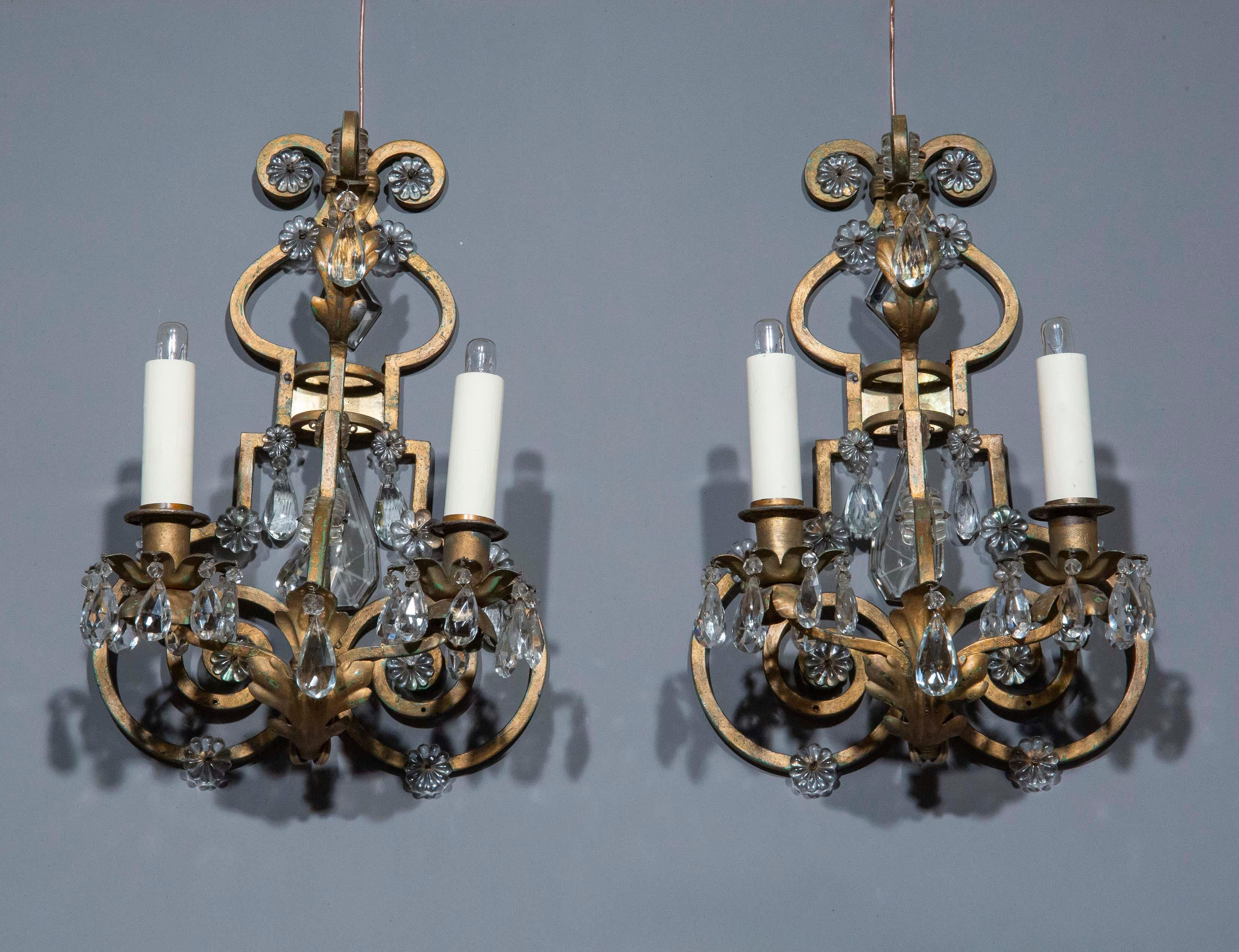 20th Century Painted Iron Wall Lights, in the manner of Maison Bagues For Sale