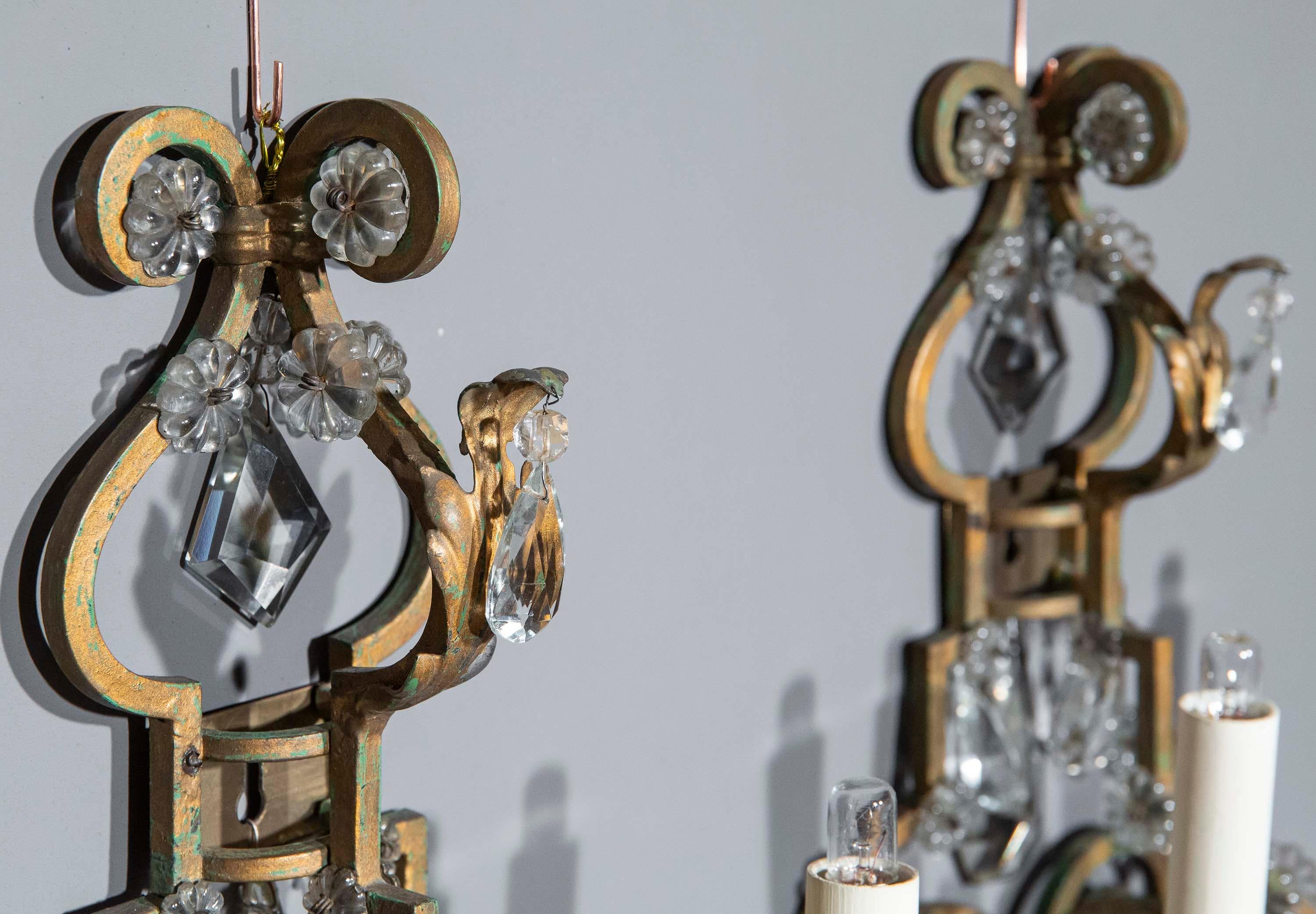 Wrought Iron Painted Iron Wall Lights, in the manner of Maison Bagues For Sale