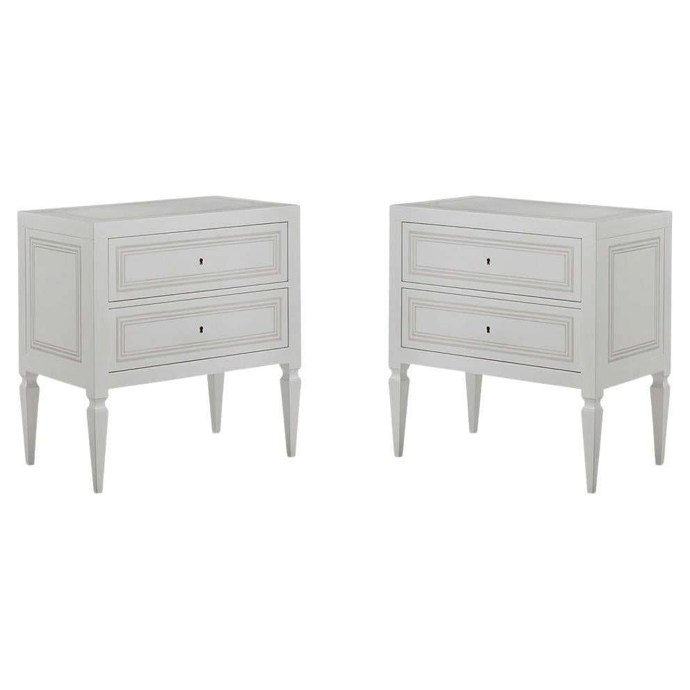 Pair of Painted Italian Neo Classic Bedside Chests For Sale