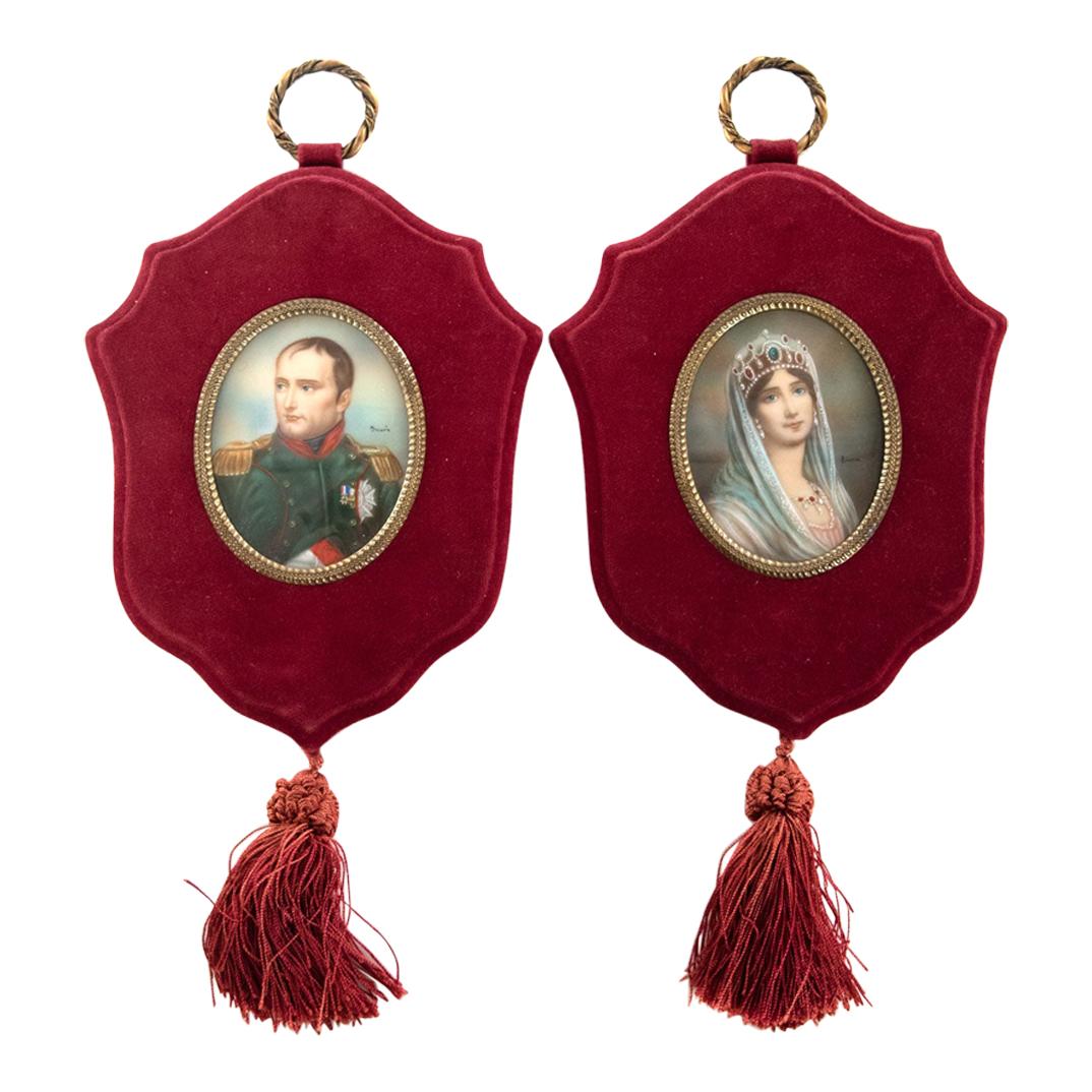 Pair of Painted Ivory Miniatures of Napoleon and Josephine, circa 1860