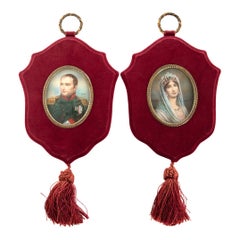 Pair of Painted Ivory Miniatures of Napoleon and Josephine, circa 1860