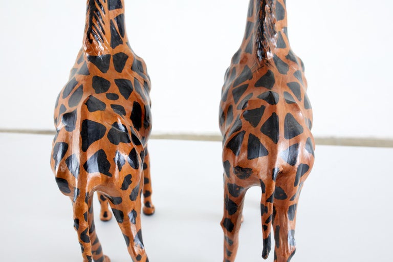 Pair of Painted Leather Giraffe Sculptures For Sale 3
