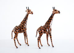 Pair of Painted Leather Giraffe Sculptures