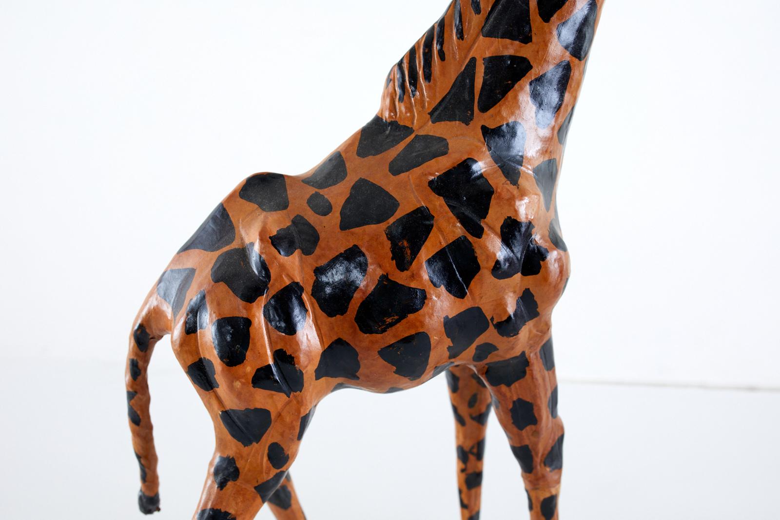 Indian Pair of Painted Leather Giraffe Sculptures For Sale
