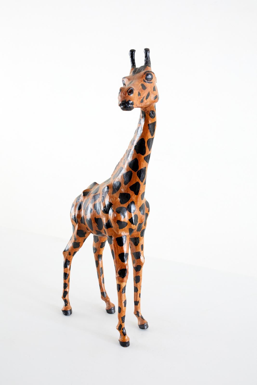 Hand-Crafted Pair of Painted Leather Giraffe Sculptures For Sale