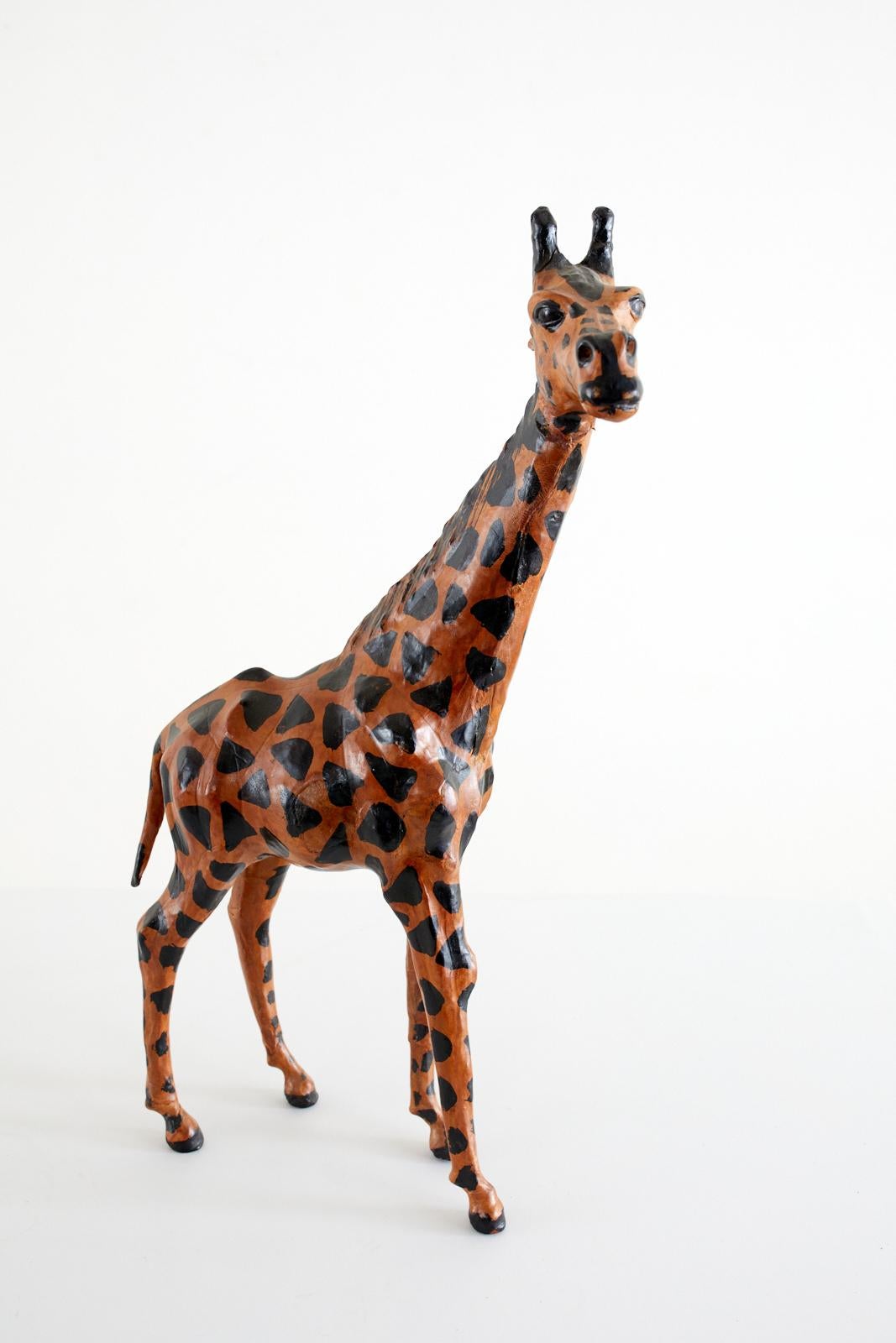 20th Century Pair of Painted Leather Giraffe Sculptures For Sale