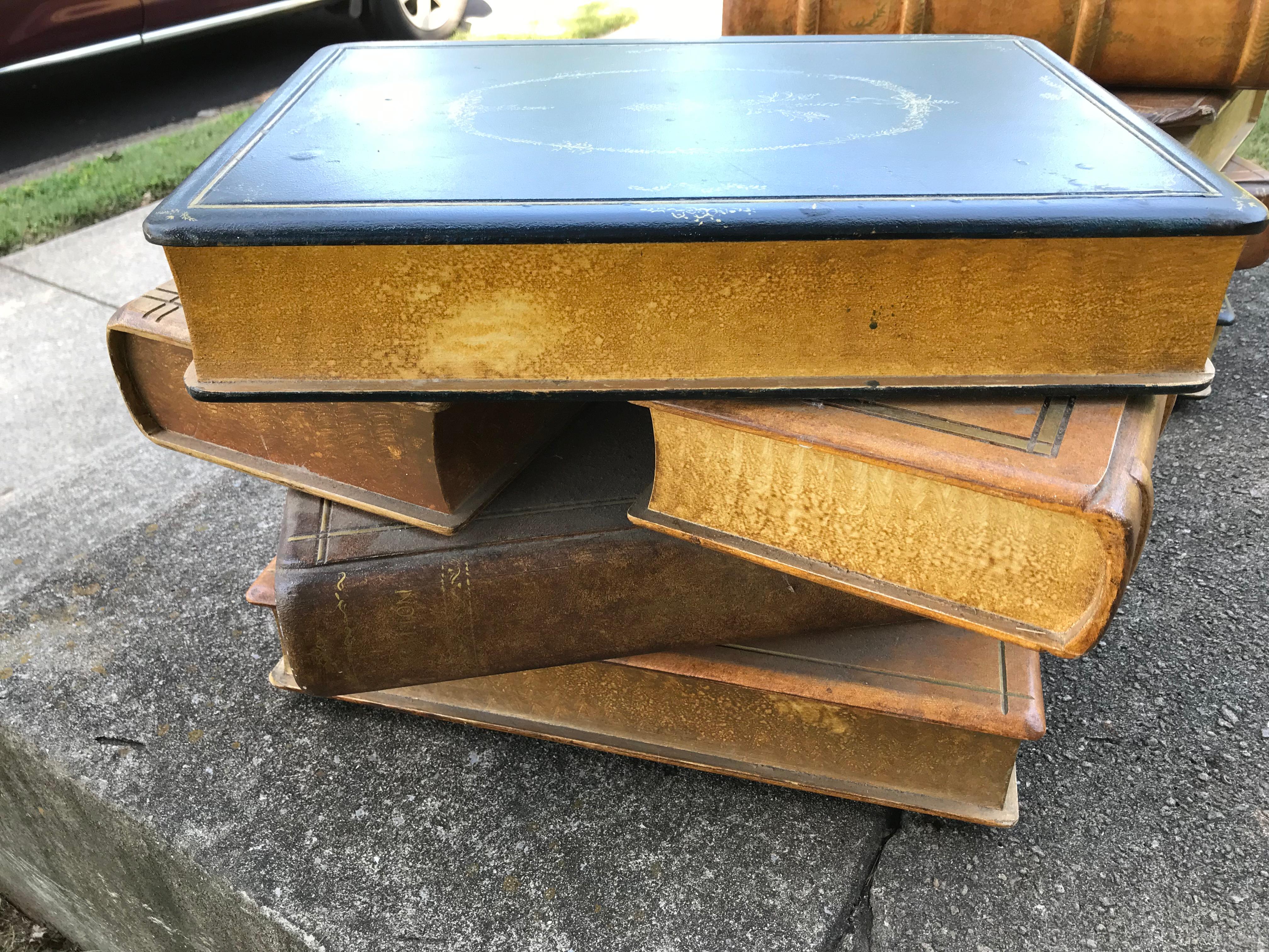 Mid-Century Modern Pair of Large Painted Faux Ledger Book Form Low or Side Tables as a Stack For Sale