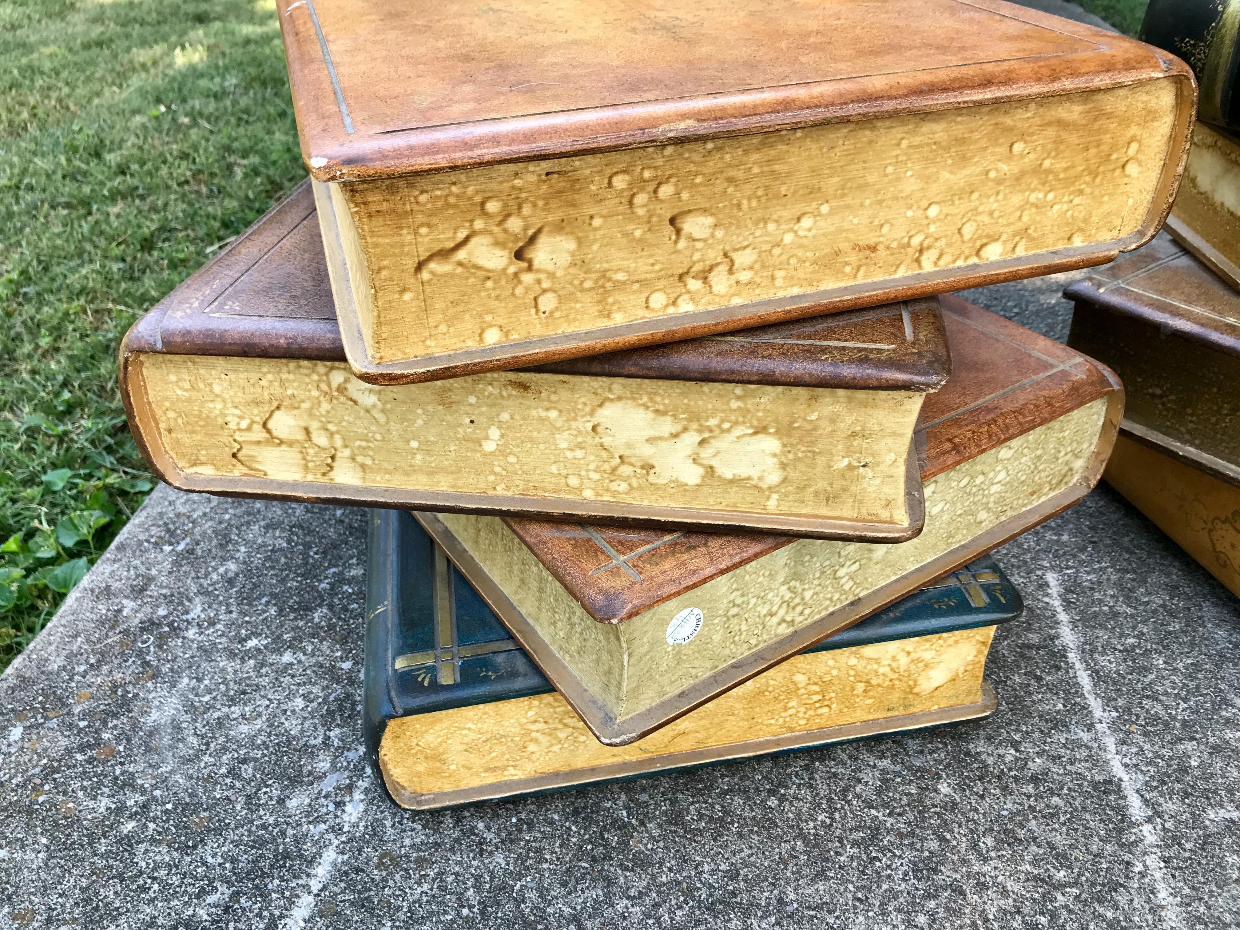French Pair of Large Painted Faux Ledger Book Form Low or Side Tables as a Stack For Sale