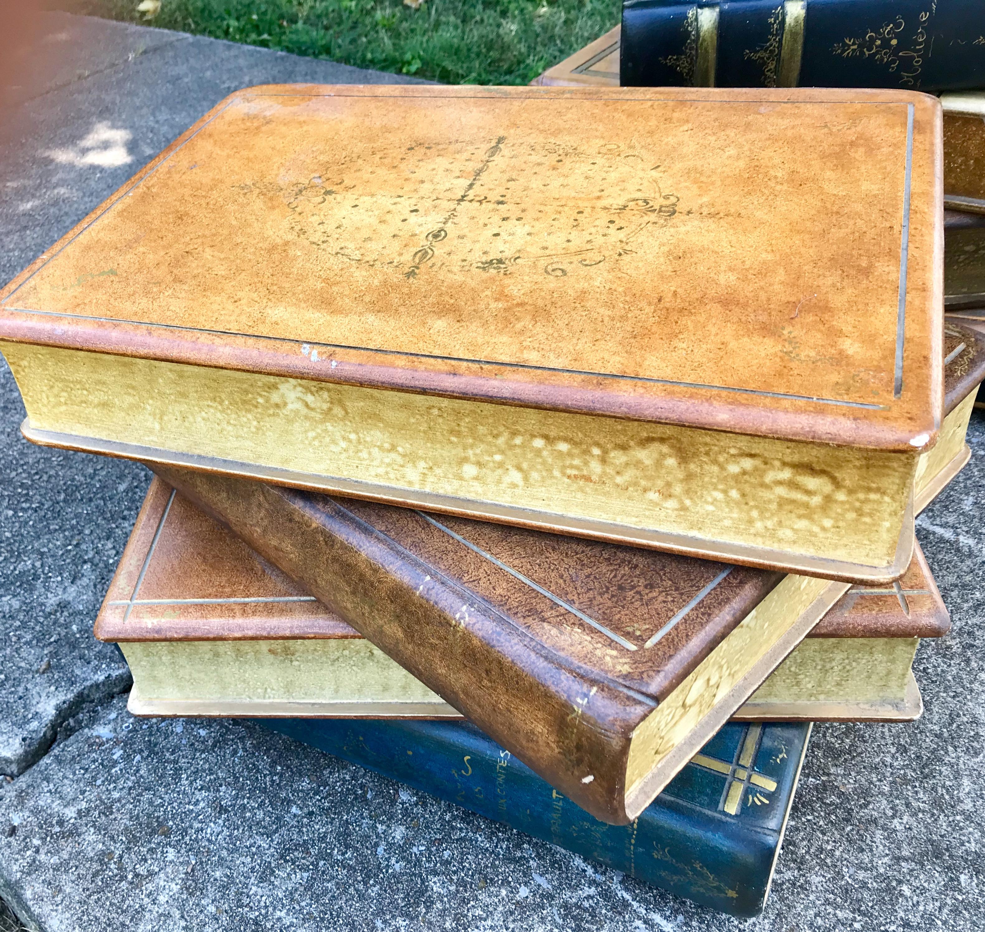 Pair of Large Painted Faux Ledger Book Form Low or Side Tables as a Stack In Good Condition For Sale In Nashville, TN