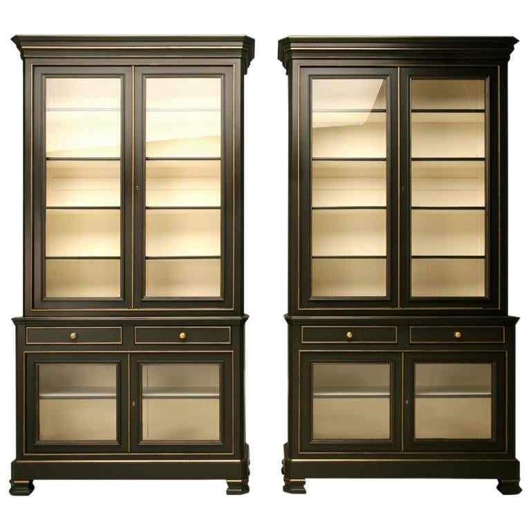 Pair Custom Hand-Made Louis Philippe Style Bookcases/Cabinets in Any Dimension For Sale