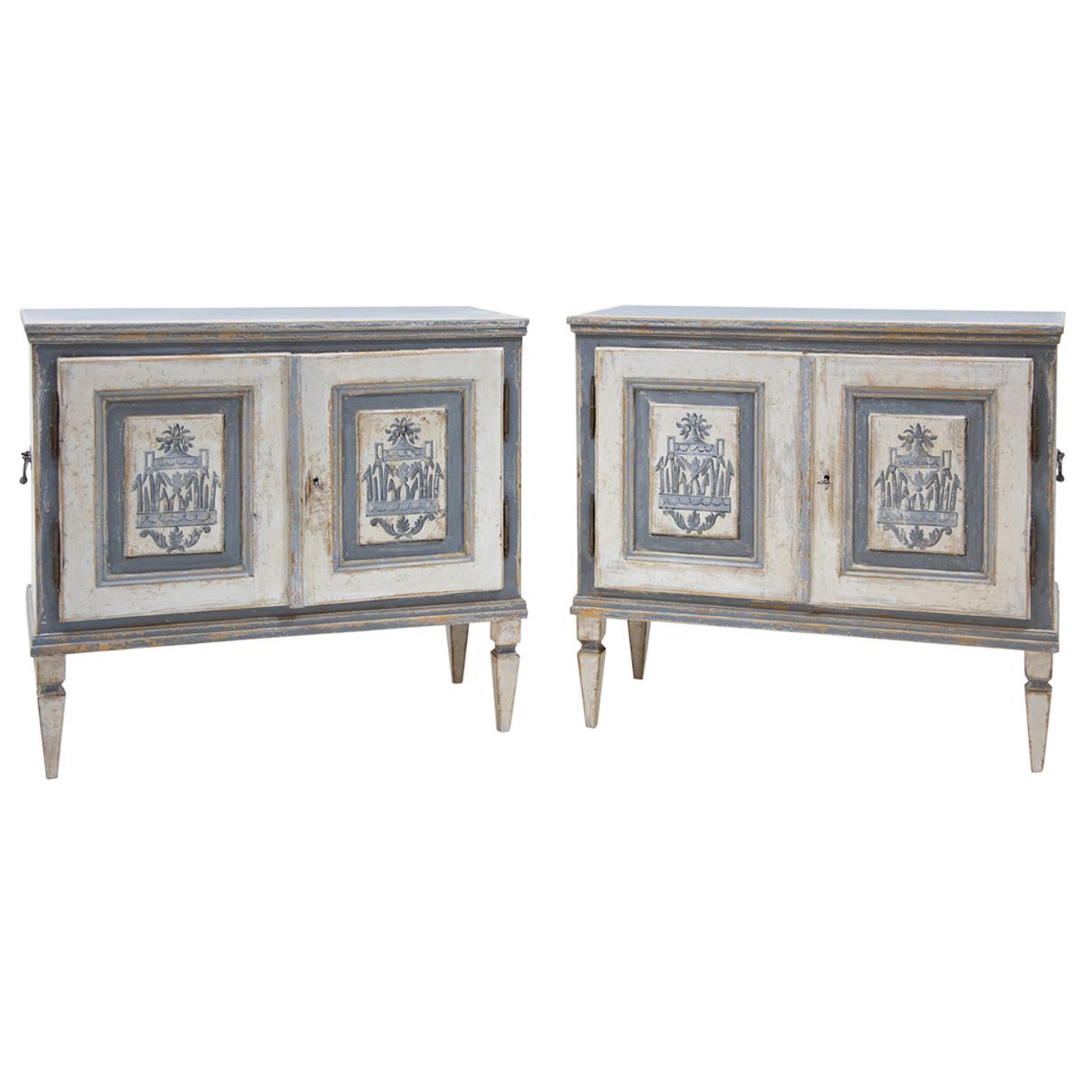 Pair of Painted Louis Seize Sideboards, 19th Century