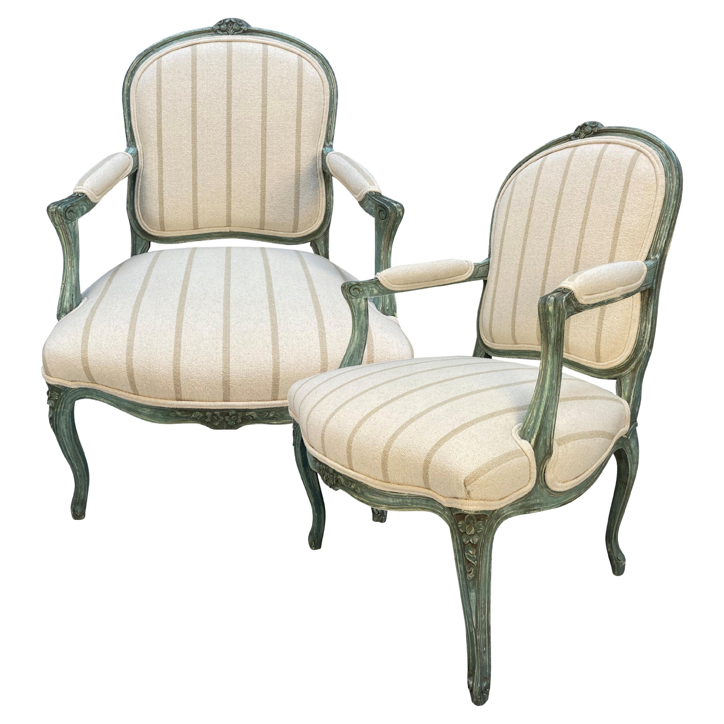 Pair Of Painted Louis XV Style Armchairs