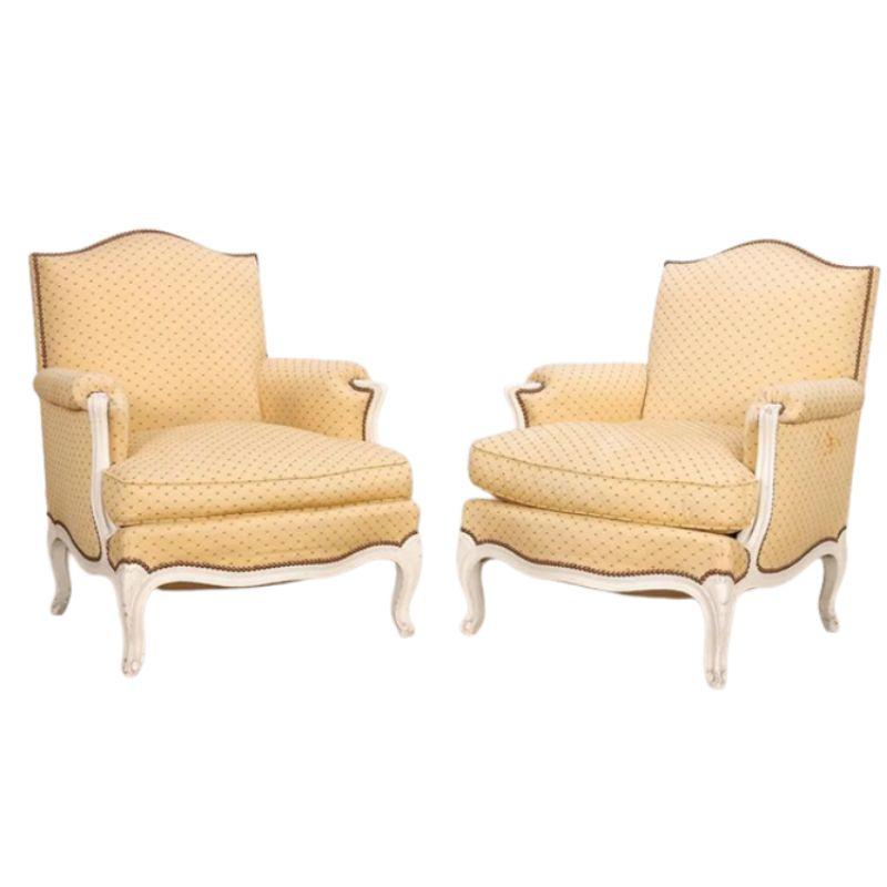 Pair of Painted Louis XV Style Bergere Chairs In Good Condition In Locust Valley, NY