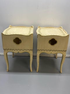 Pair of Painted Louis XV Style Night Stands with Leaf Decoration