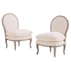 Pair of Painted Louis XV Style Oval Back Slipper Chairs