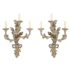 Antique Pair of Painted Louis XV Wood Sconces